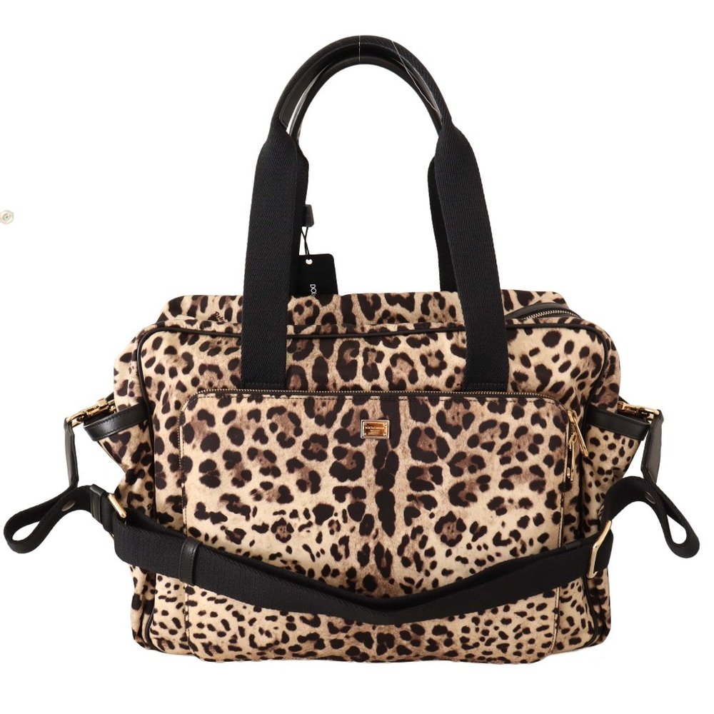 DOLCE & GABBANA Brown Leopard Print Nylon Baby Changing Mat Borse Bag